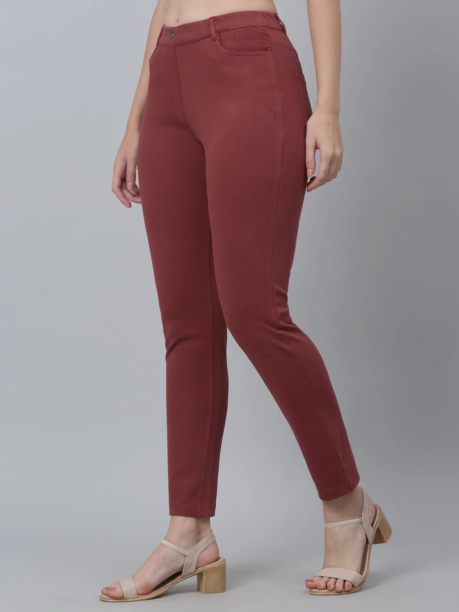 Women's Casual Regular Fit Light Brown  Mid rise Leggings - Image 2