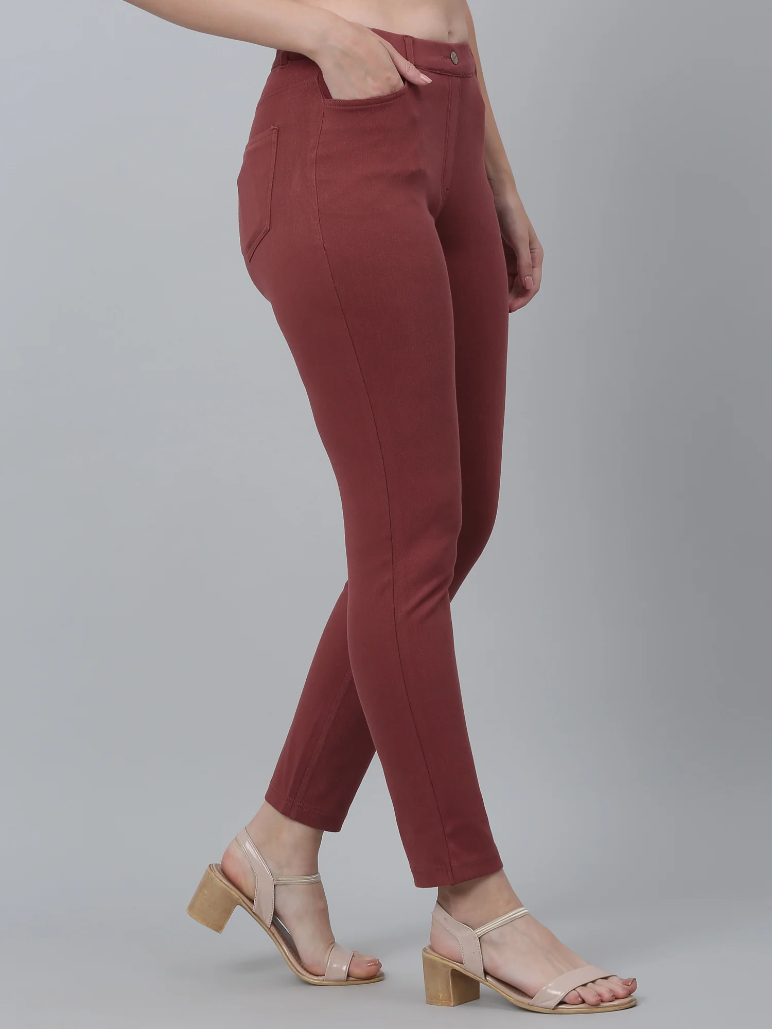 Women's Casual Regular Fit Light Brown  Mid rise Leggings - Image 3