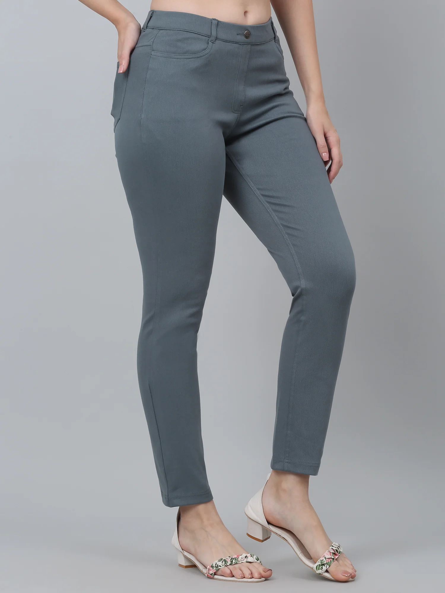 Women's Casual Regular Fit Light Green  Mid rise Leggings - Image 3