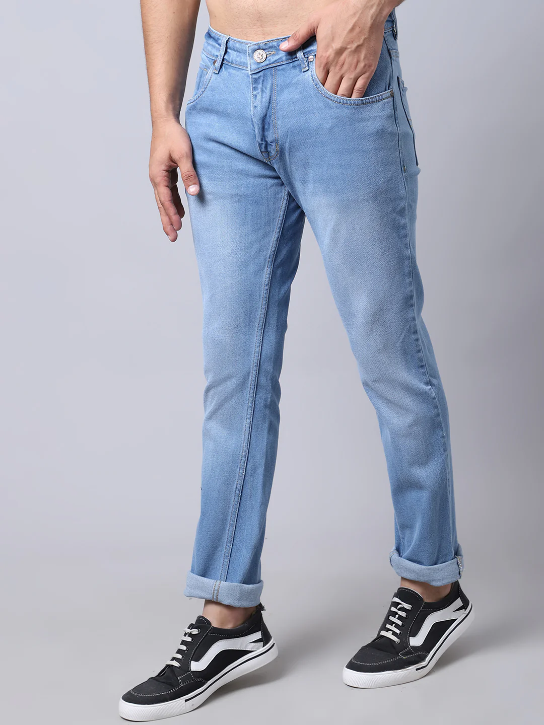 Denim Jeans for Men l Breathable & Soft with Color Fastness Ultra Narrow Fit Cotton Fabric Solid Pattern Button Closure - Image 3