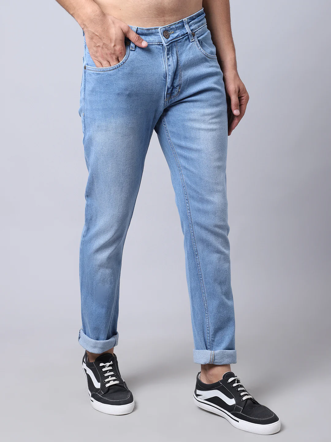 Denim Jeans for Men l Breathable & Soft with Color Fastness Ultra Narrow Fit Cotton Fabric Solid Pattern Button Closure - Image 4