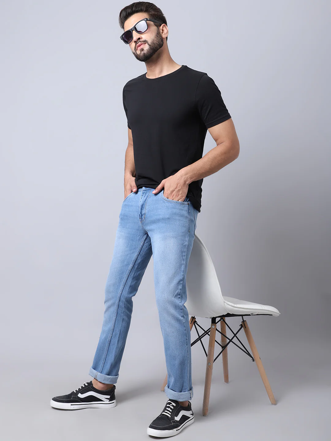 Denim Jeans for Men l Breathable & Soft with Color Fastness Ultra Narrow Fit Cotton Fabric Solid Pattern Button Closure - Image 5