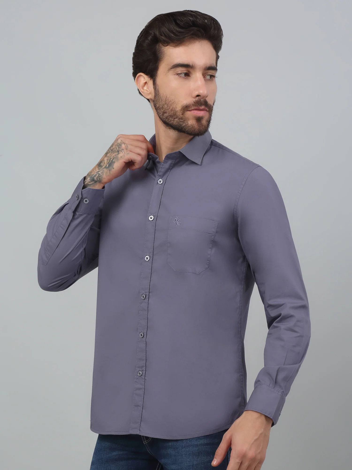 Casual Shirt for Men | Breathable & Soft with Color Fastness Regular Fit Spread Collar Neck Cotton Blend Fabric Solid Pattern - Image 3