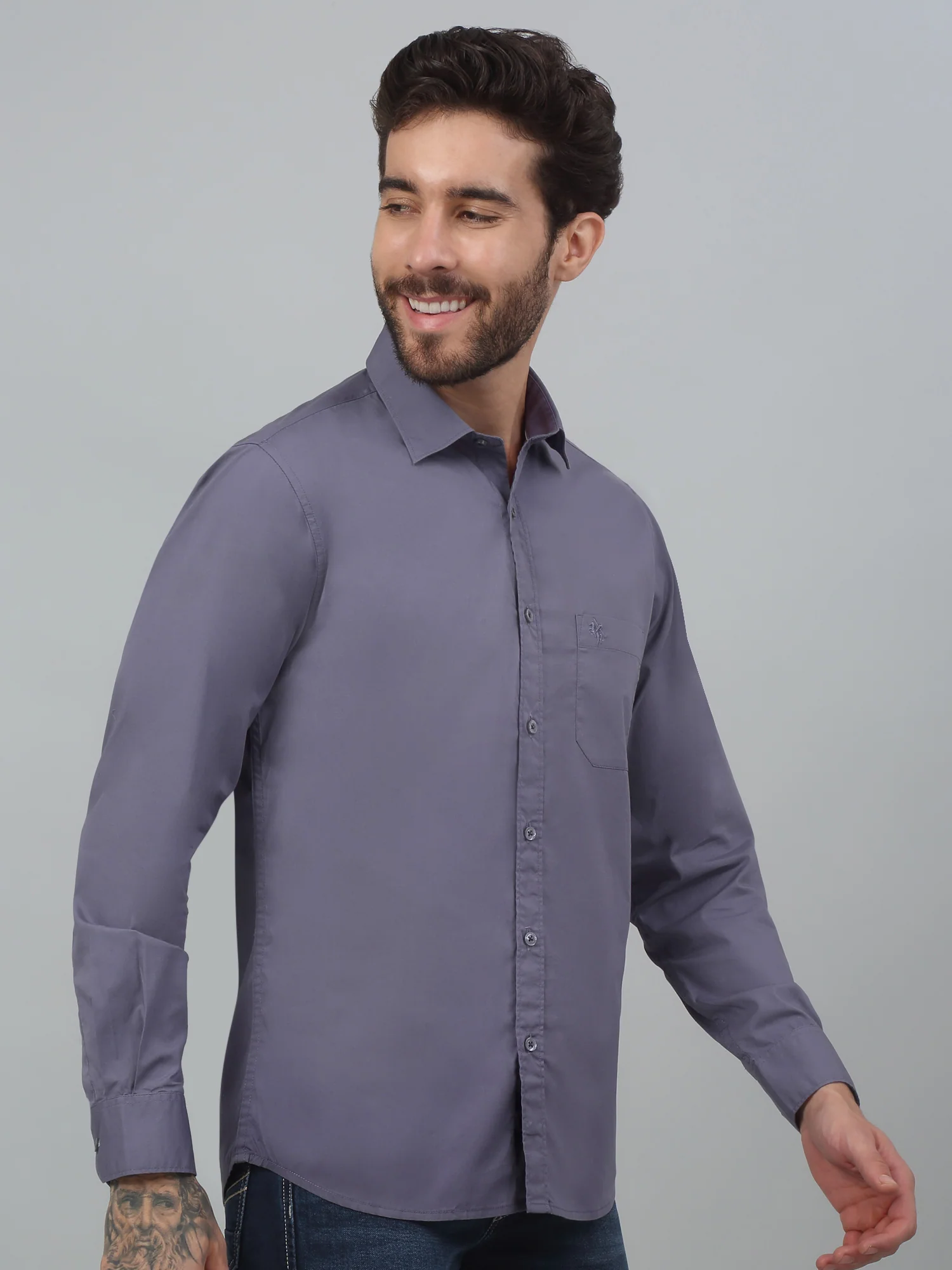 Casual Shirt for Men | Breathable & Soft with Color Fastness Regular Fit Spread Collar Neck Cotton Blend Fabric Solid Pattern - Image 4