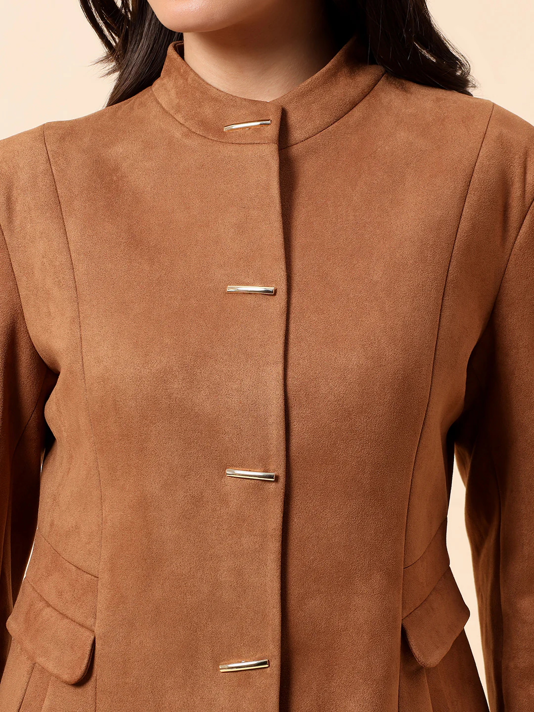 Cantabil Long Coat for Women l Premium Casual Long Coat Regular Fit Notched Collar Suede Fabric Solid Pattern - Image 7