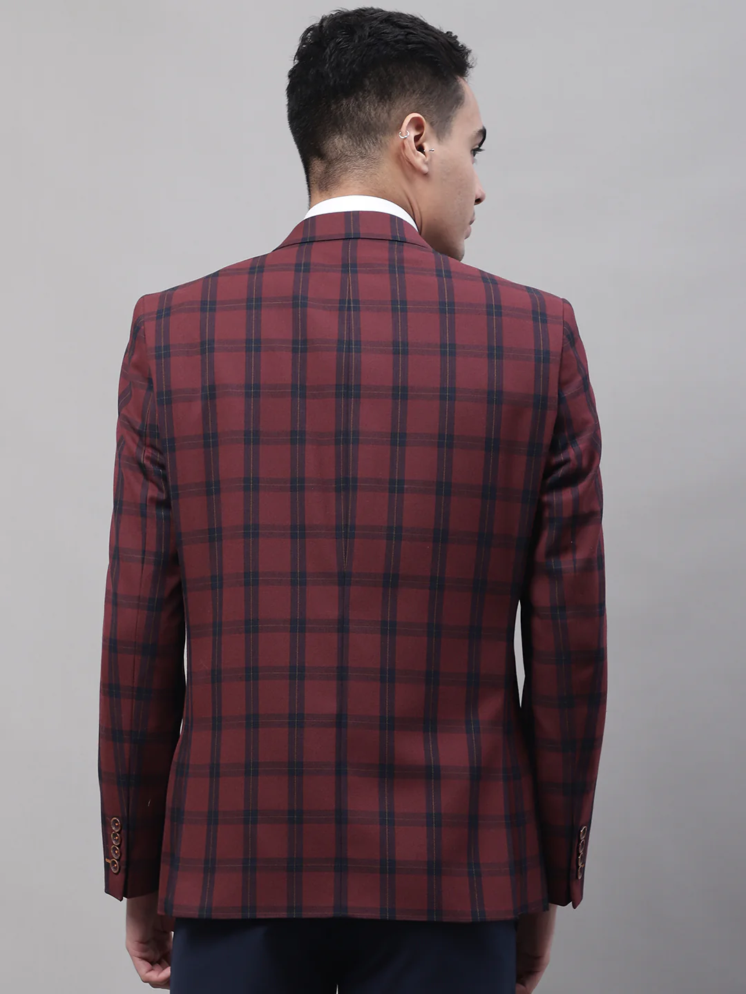 Blazer for Men | Premium Formal Blazer Slim Fit Notched Collar Poly Viscose Fabric Checkered Pattern - Image 2