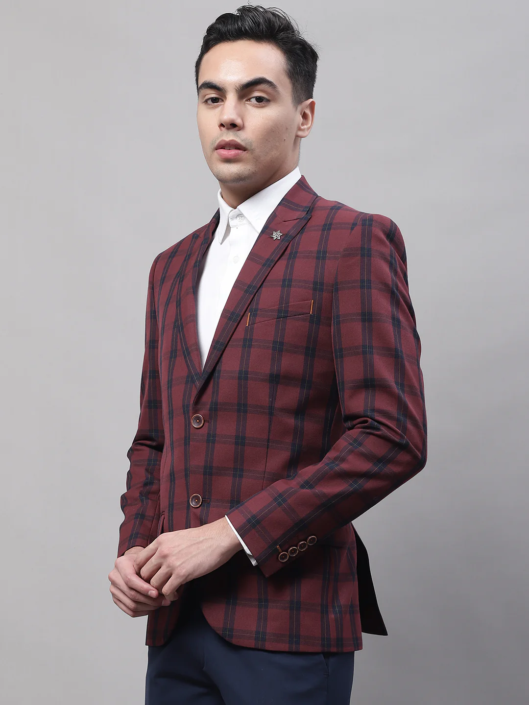 Blazer for Men | Premium Formal Blazer Slim Fit Notched Collar Poly Viscose Fabric Checkered Pattern - Image 3