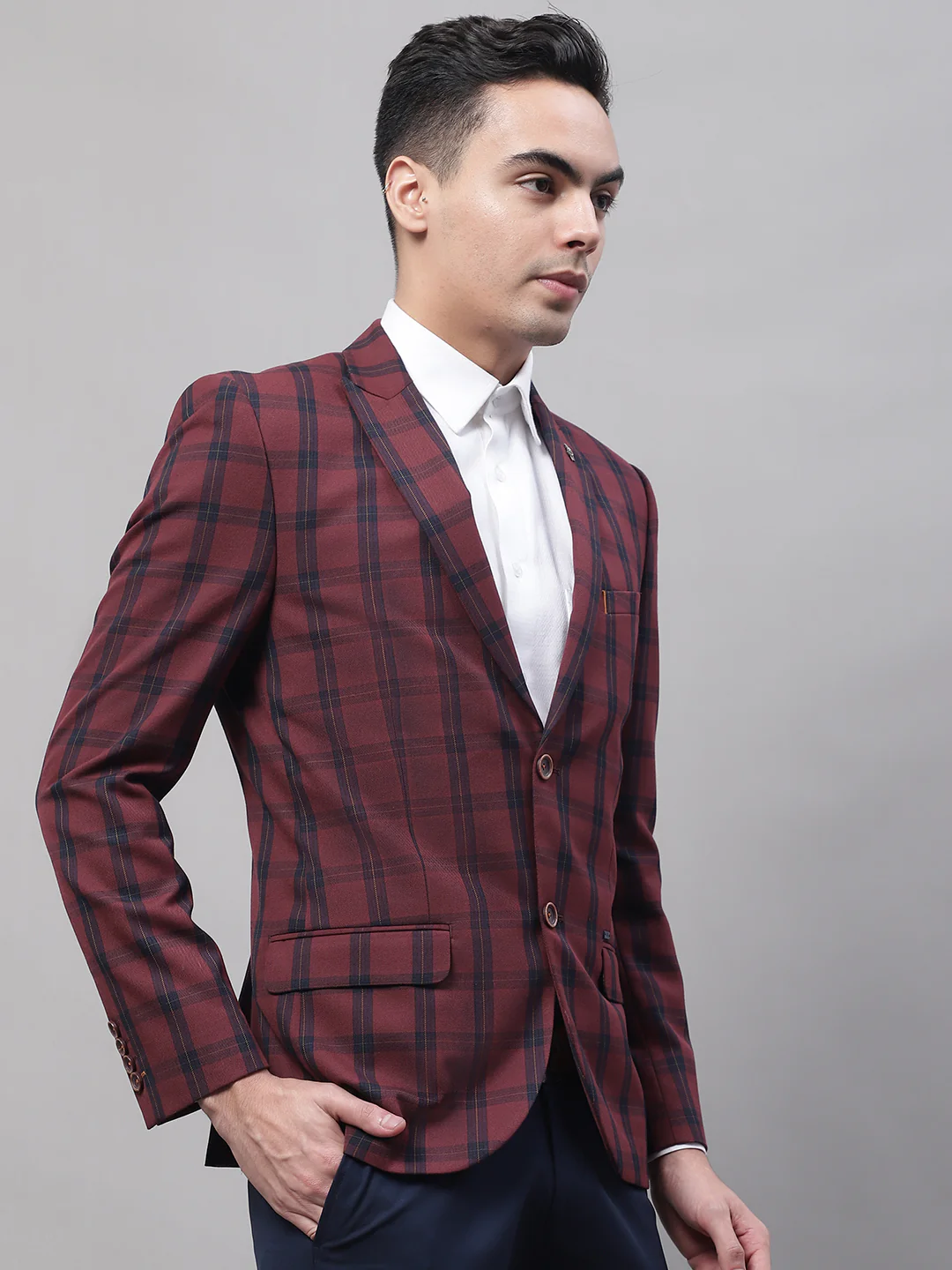 Blazer for Men | Premium Formal Blazer Slim Fit Notched Collar Poly Viscose Fabric Checkered Pattern - Image 4
