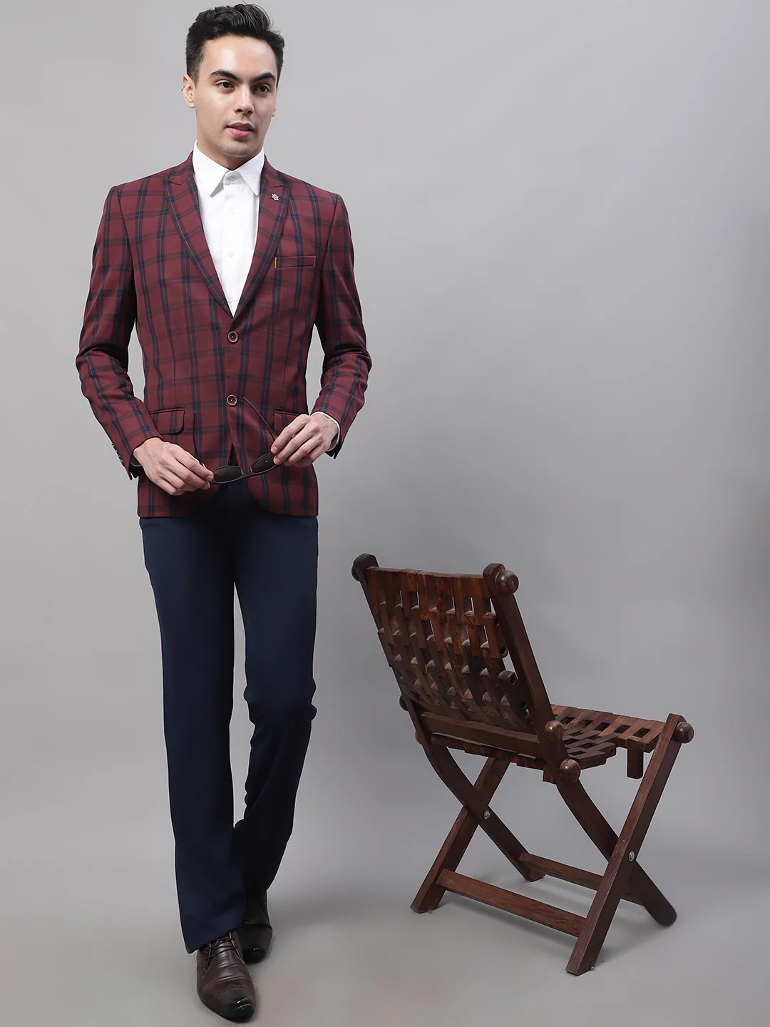 Blazer for Men | Premium Formal Blazer Slim Fit Notched Collar Poly Viscose Fabric Checkered Pattern - Image 5