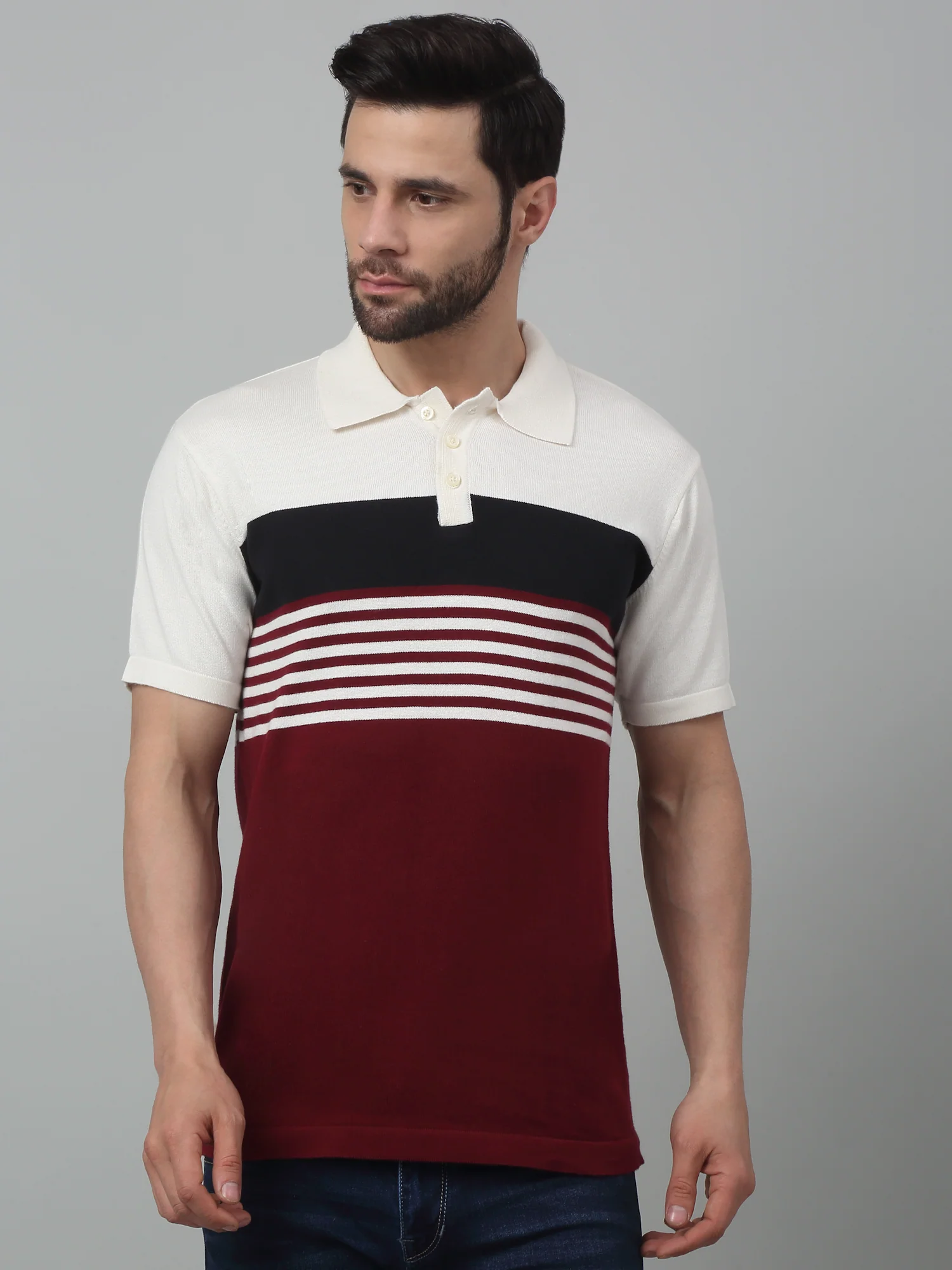 T-Shirt for Men | Breathable & Soft with Color Fastness Regular Fit Polo Neck Cotton Fabric Colour Block Pattern