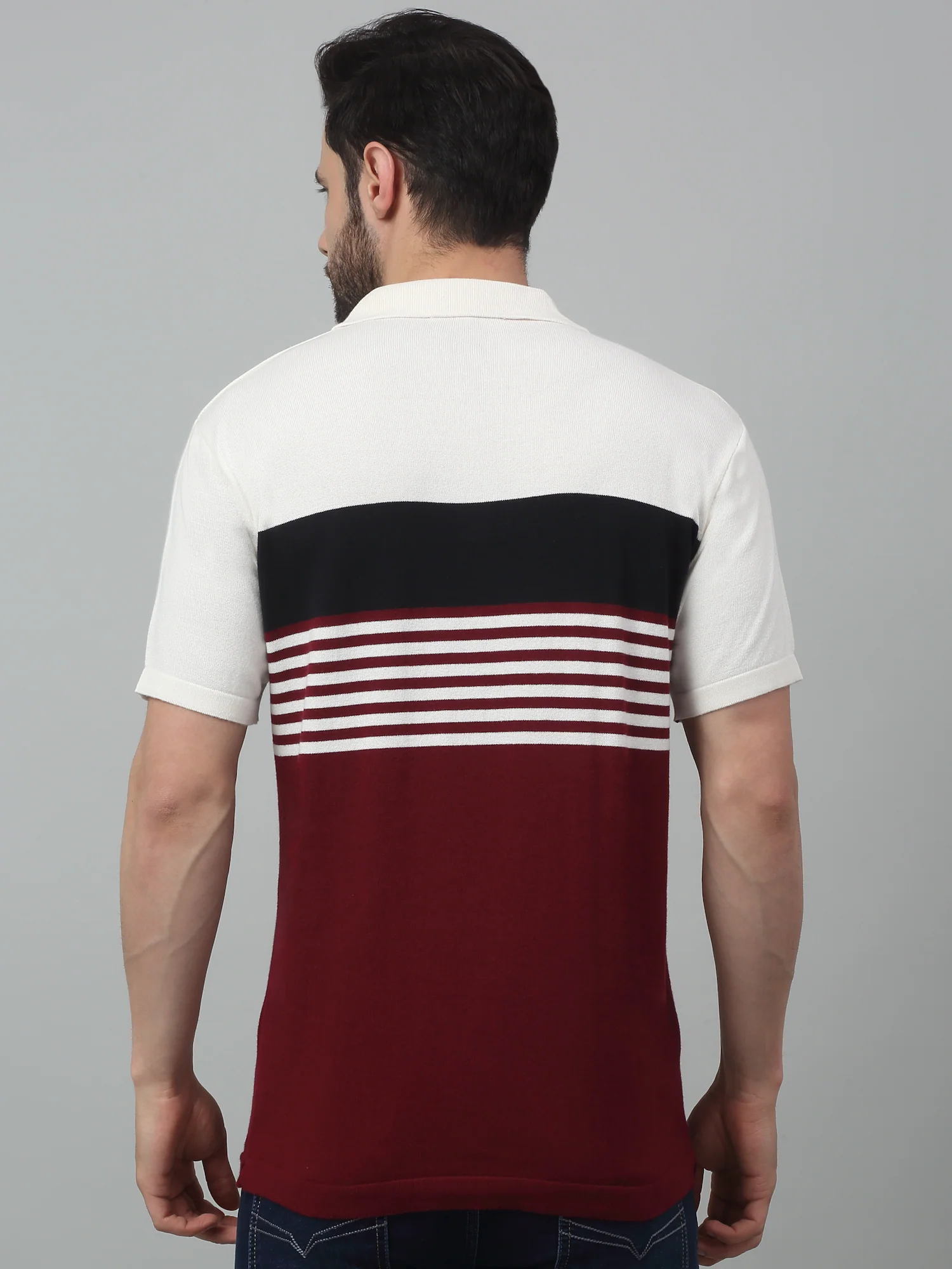 T-Shirt for Men | Breathable & Soft with Color Fastness Regular Fit Polo Neck Cotton Fabric Colour Block Pattern - Image 2