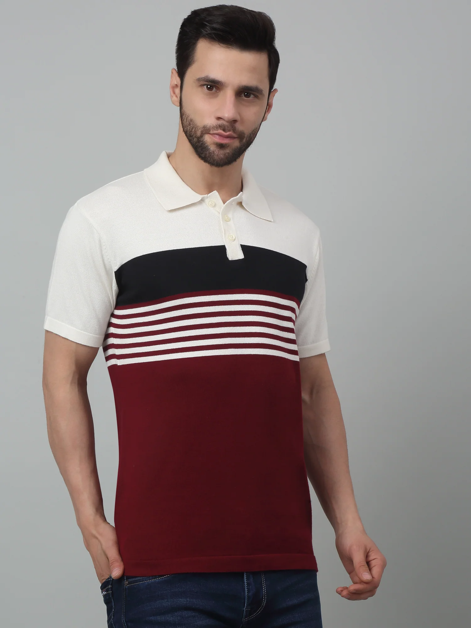 T-Shirt for Men | Breathable & Soft with Color Fastness Regular Fit Polo Neck Cotton Fabric Colour Block Pattern - Image 3