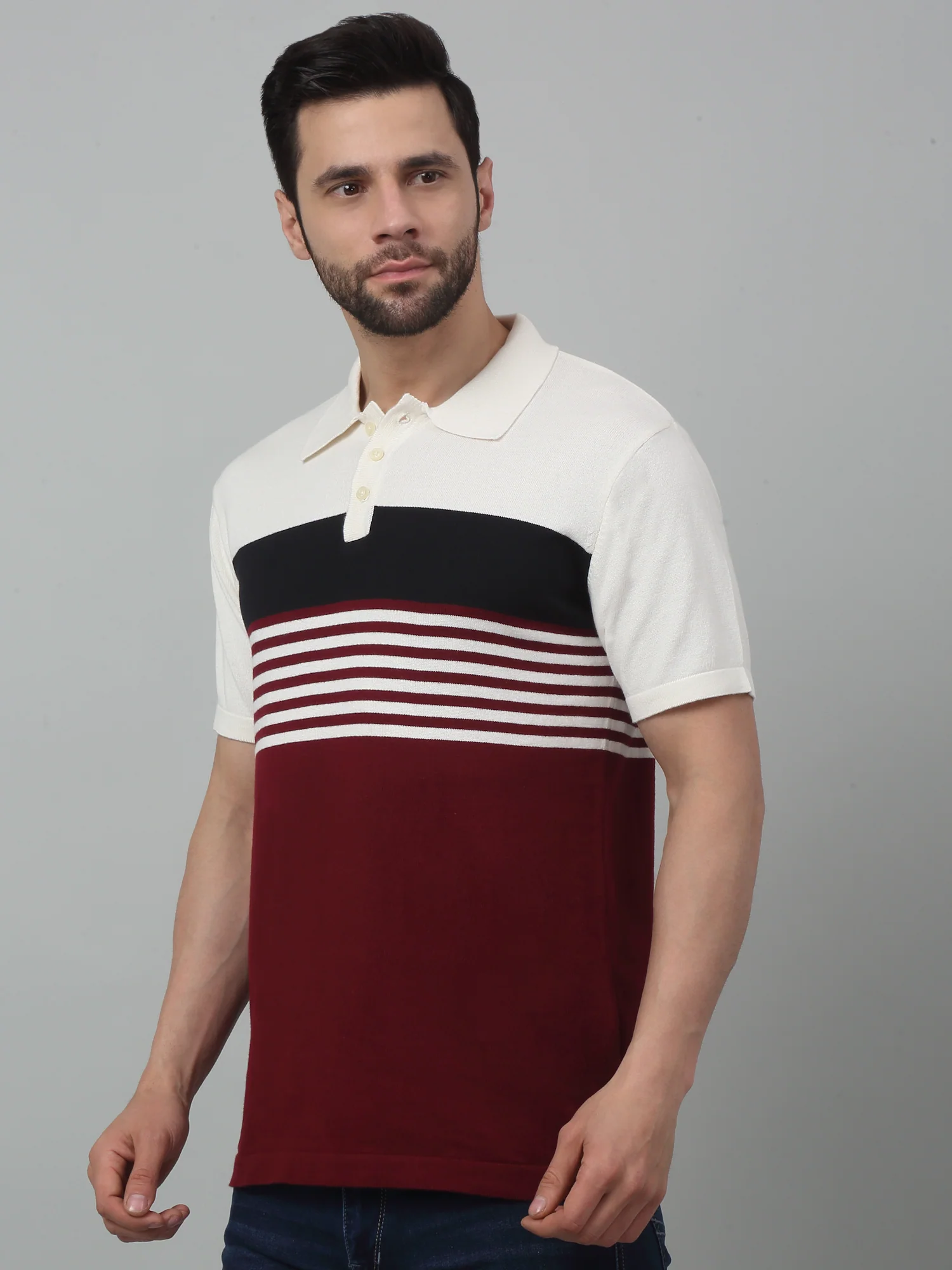 T-Shirt for Men | Breathable & Soft with Color Fastness Regular Fit Polo Neck Cotton Fabric Colour Block Pattern - Image 4