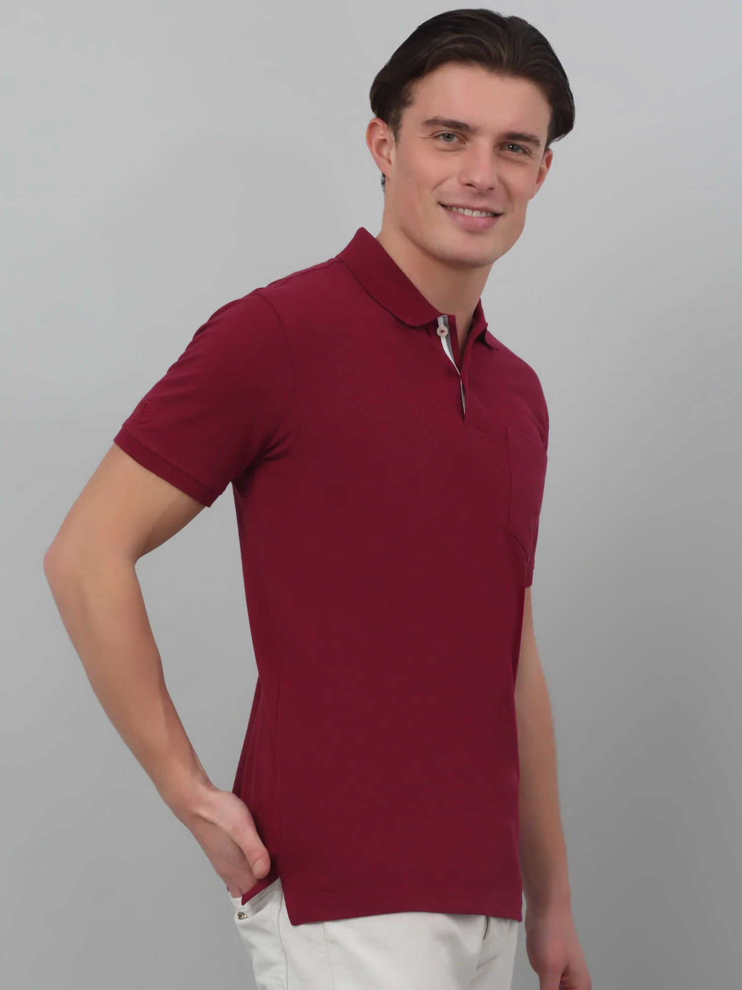 T-Shirt for Men | Breathable & Soft with Color Fastness Regular Fit Polo Neck Poly Cotton Fabric Solid Pattern - Image 3