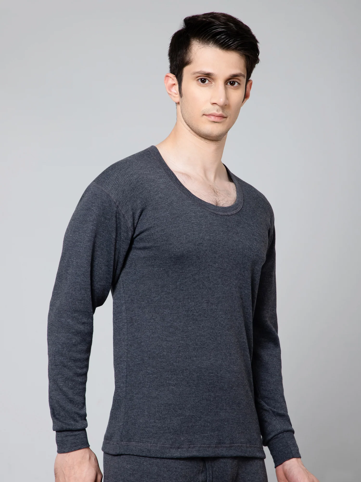 Men Anthra Melange Thermal Top - Image 2