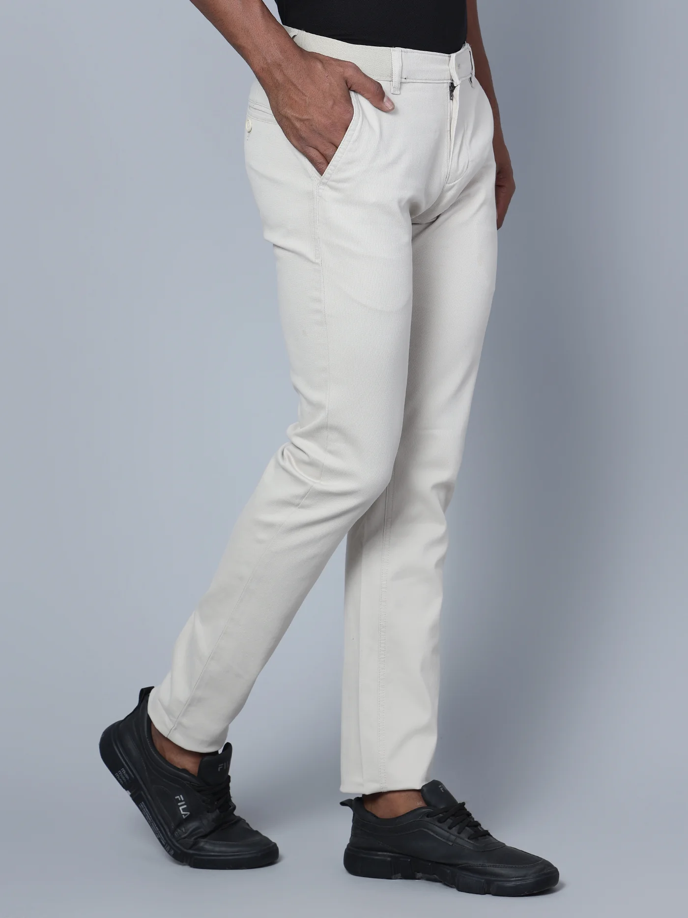 Men's Casual Flat front Beige  Trousers - Image 2