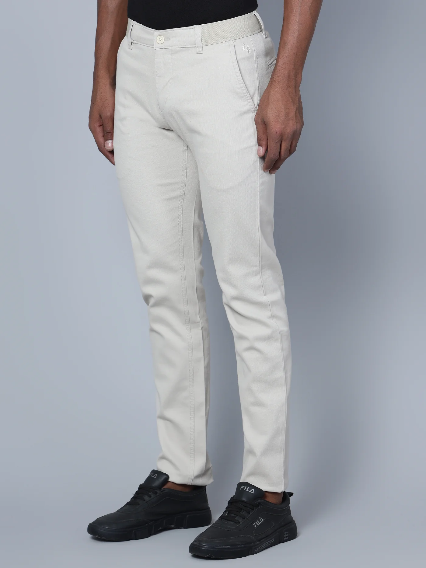 Men's Casual Flat front Beige  Trousers - Image 3