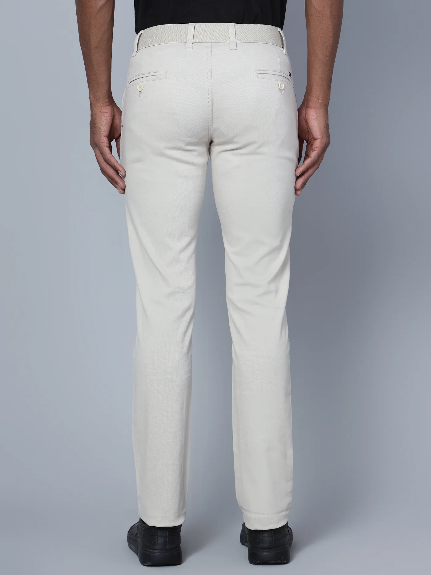 Men's Casual Flat front Beige  Trousers - Image 4