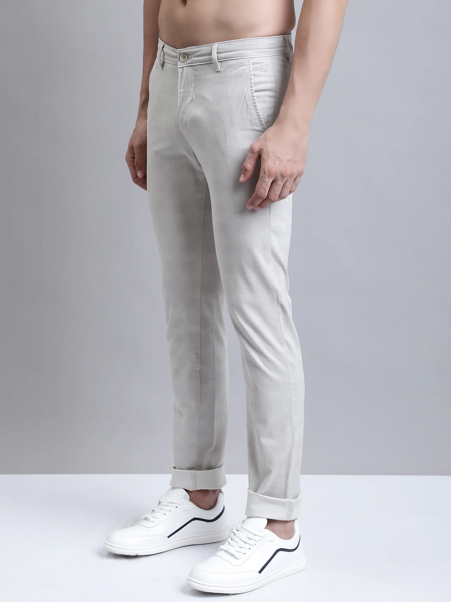 Men's Casual Flat front Beige  Trousers - Image 2