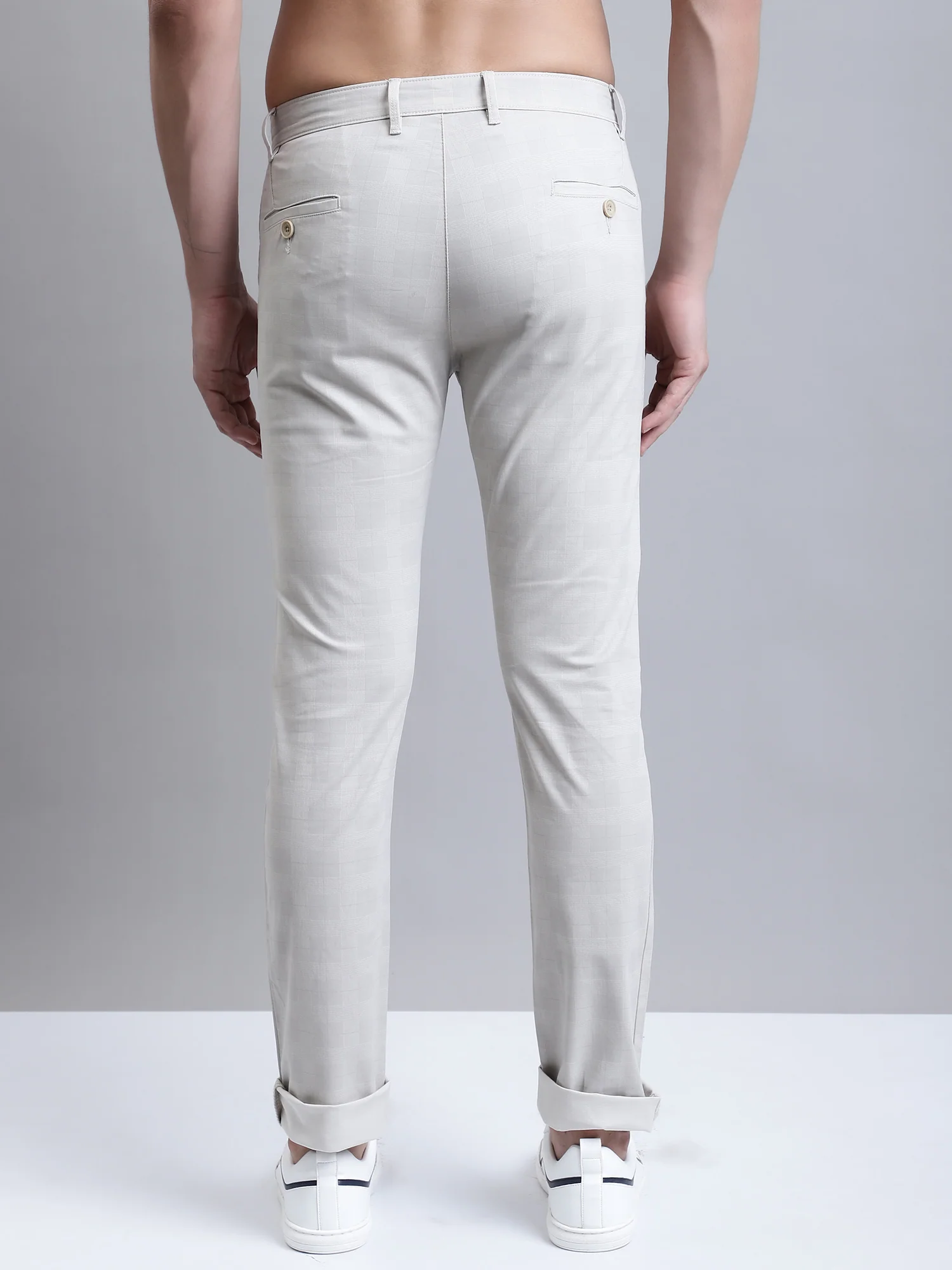 Men's Casual Flat front Beige  Trousers - Image 4