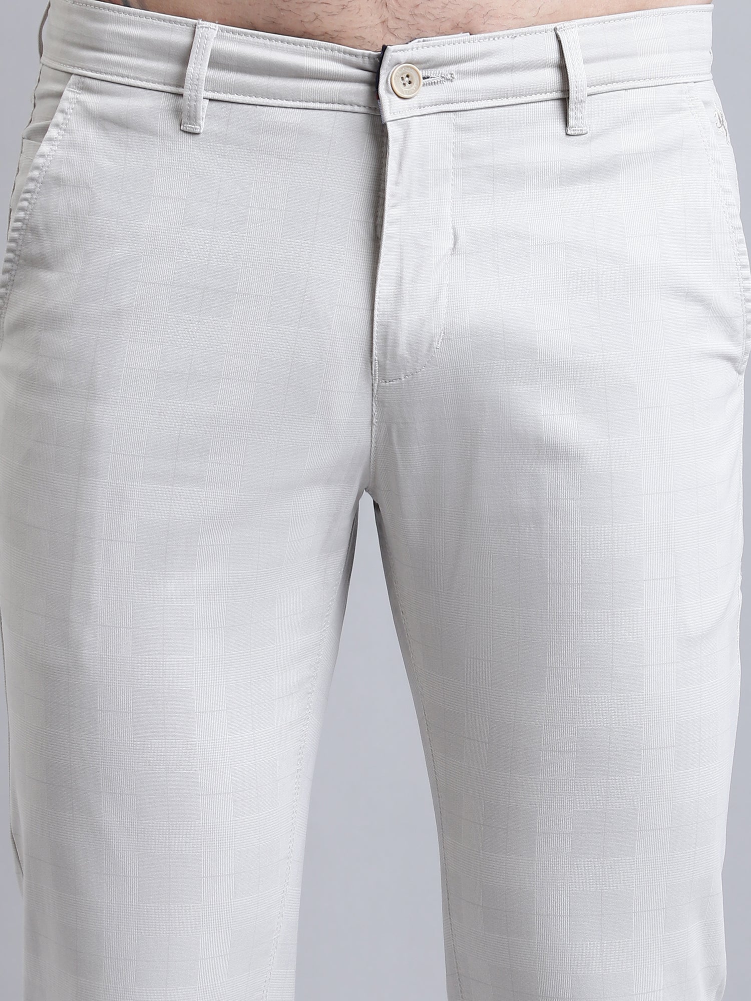 Men's Casual Flat front Beige  Trousers - Image 6