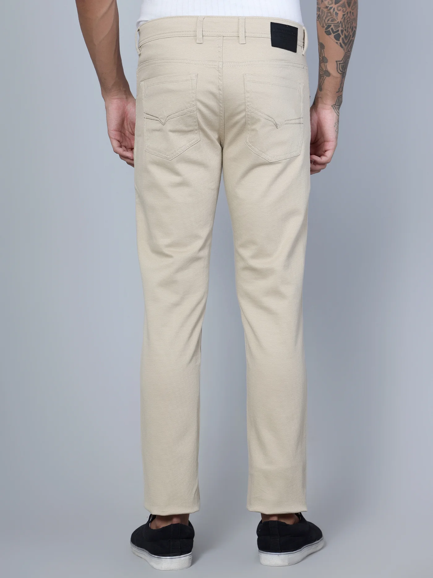 Men's Casual Flat front Beige  Trousers - Image 4