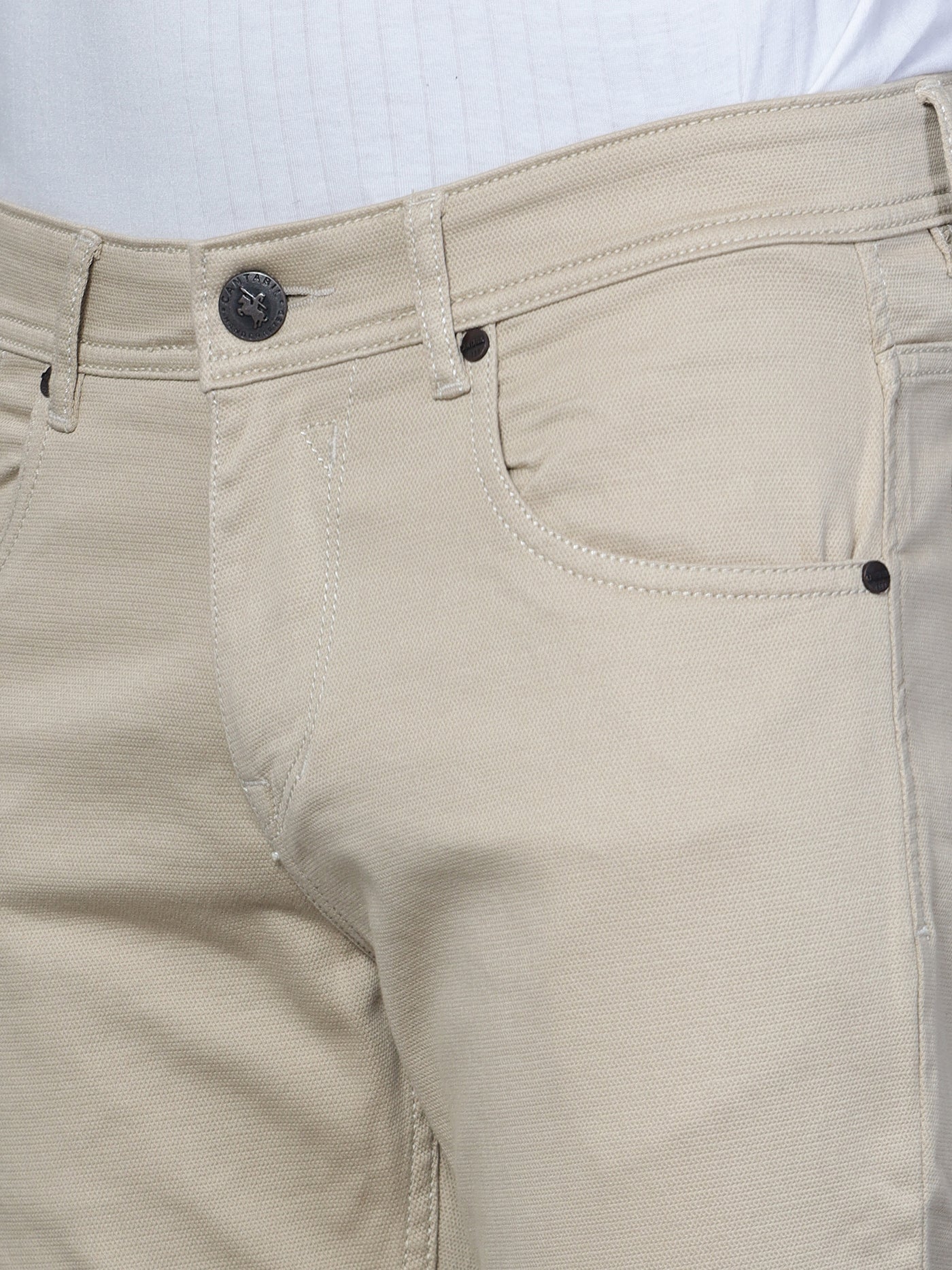 Men's Casual Flat front Beige  Trousers - Image 5