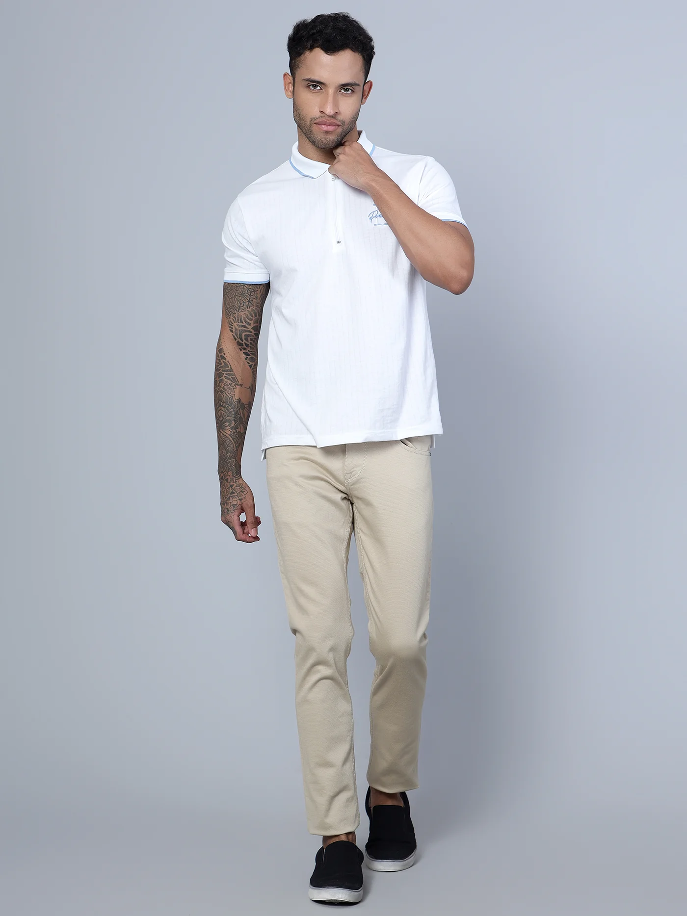 Men's Casual Flat front Beige  Trousers - Image 6