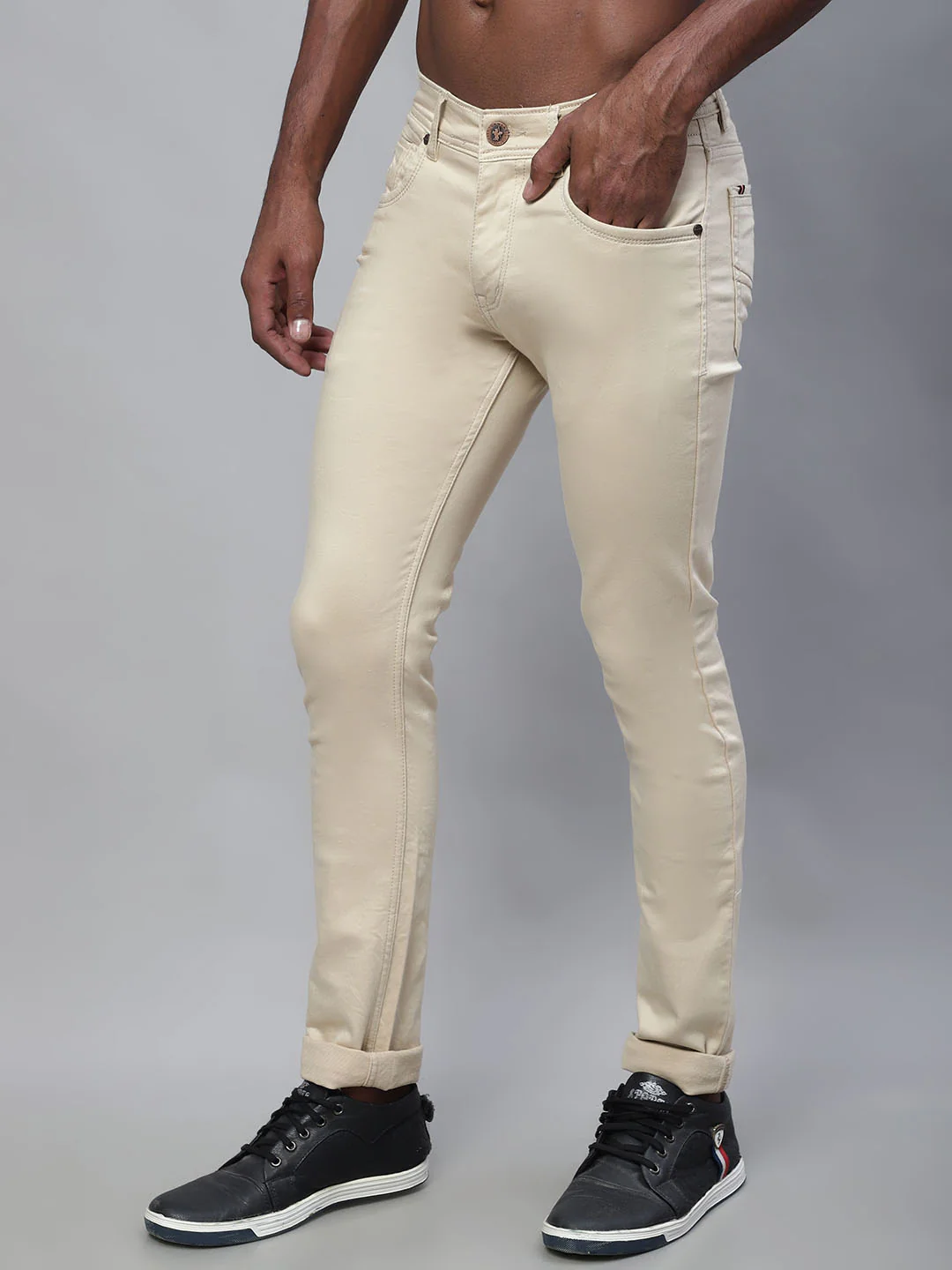 Denim Jeans for Men l Breathable & Soft with Color Fastness Ultra Narrow Fit Cotton Fabric Solid Pattern Button Closure - Image 3
