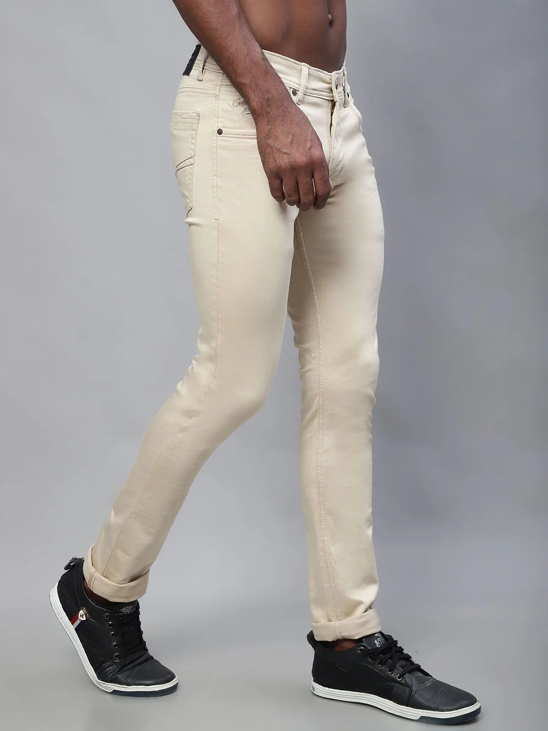 Denim Jeans for Men l Breathable & Soft with Color Fastness Ultra Narrow Fit Cotton Fabric Solid Pattern Button Closure - Image 4