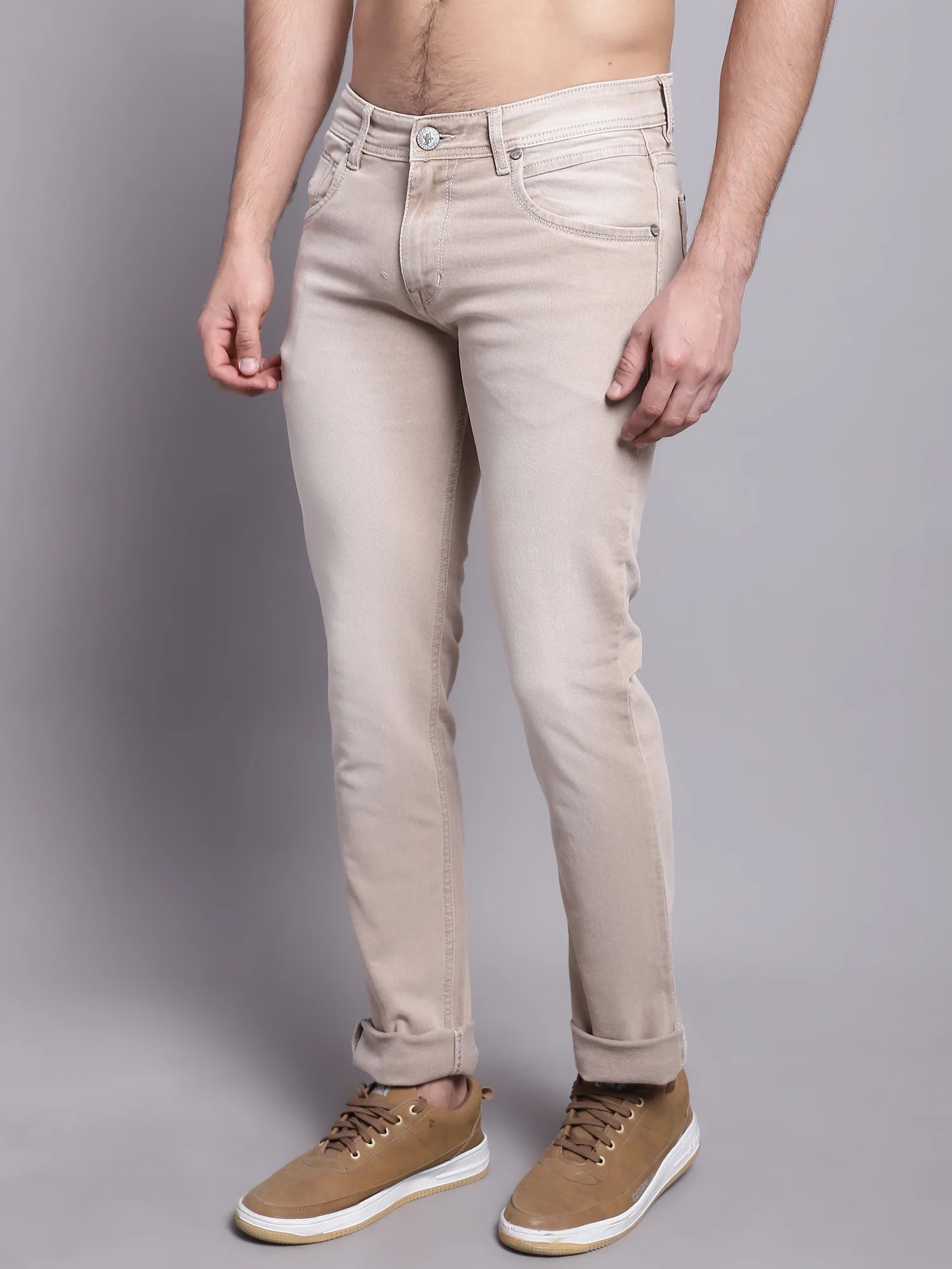 Denim Jeans for Men l Breathable & Soft with Color Fastness Ultra Narrow Fit Cotton Fabric Solid Pattern Button Closure - Image 3