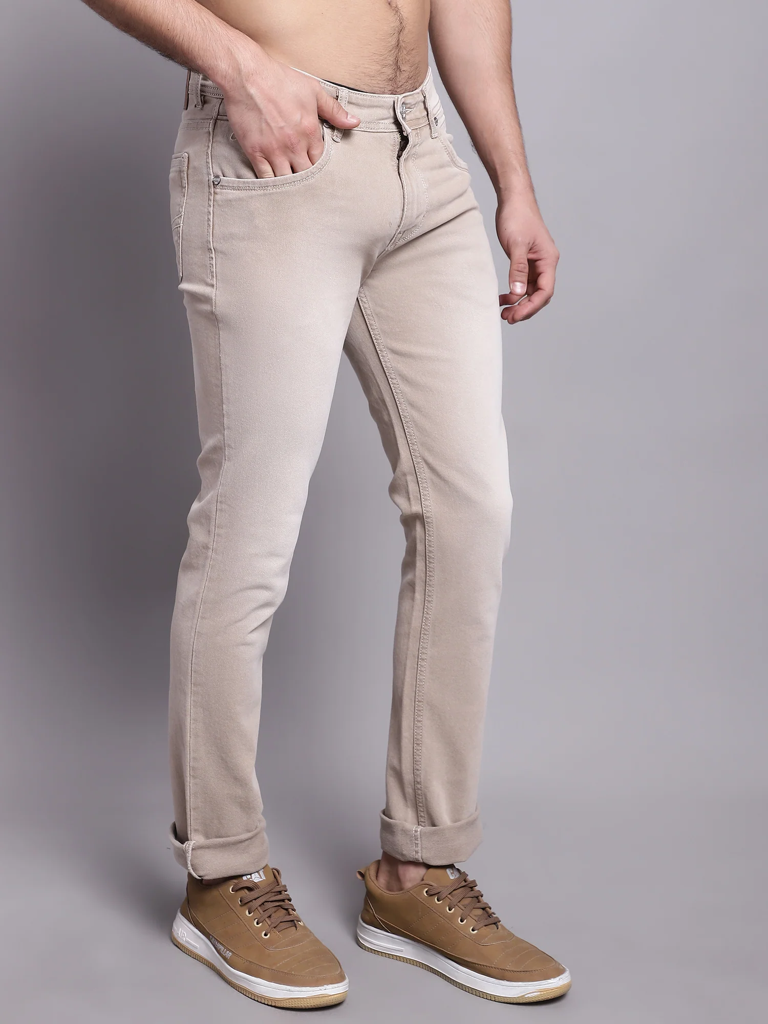 Denim Jeans for Men l Breathable & Soft with Color Fastness Ultra Narrow Fit Cotton Fabric Solid Pattern Button Closure - Image 4