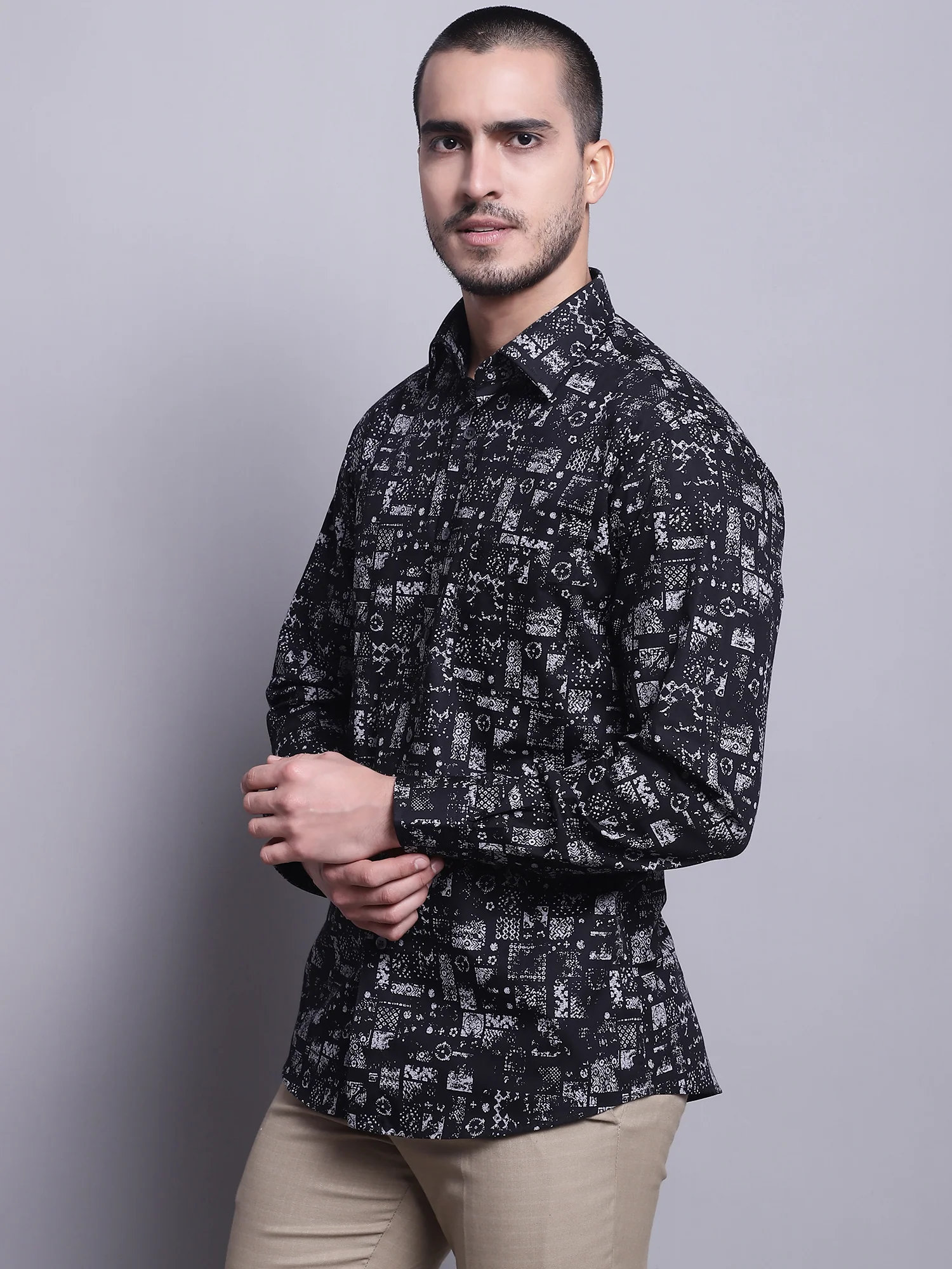 Formal Shirt for Men l Breathable & Soft with Color Fastness Regular Fit Spread Collar Neck Cotton Fabric Printed Pattern - Image 3