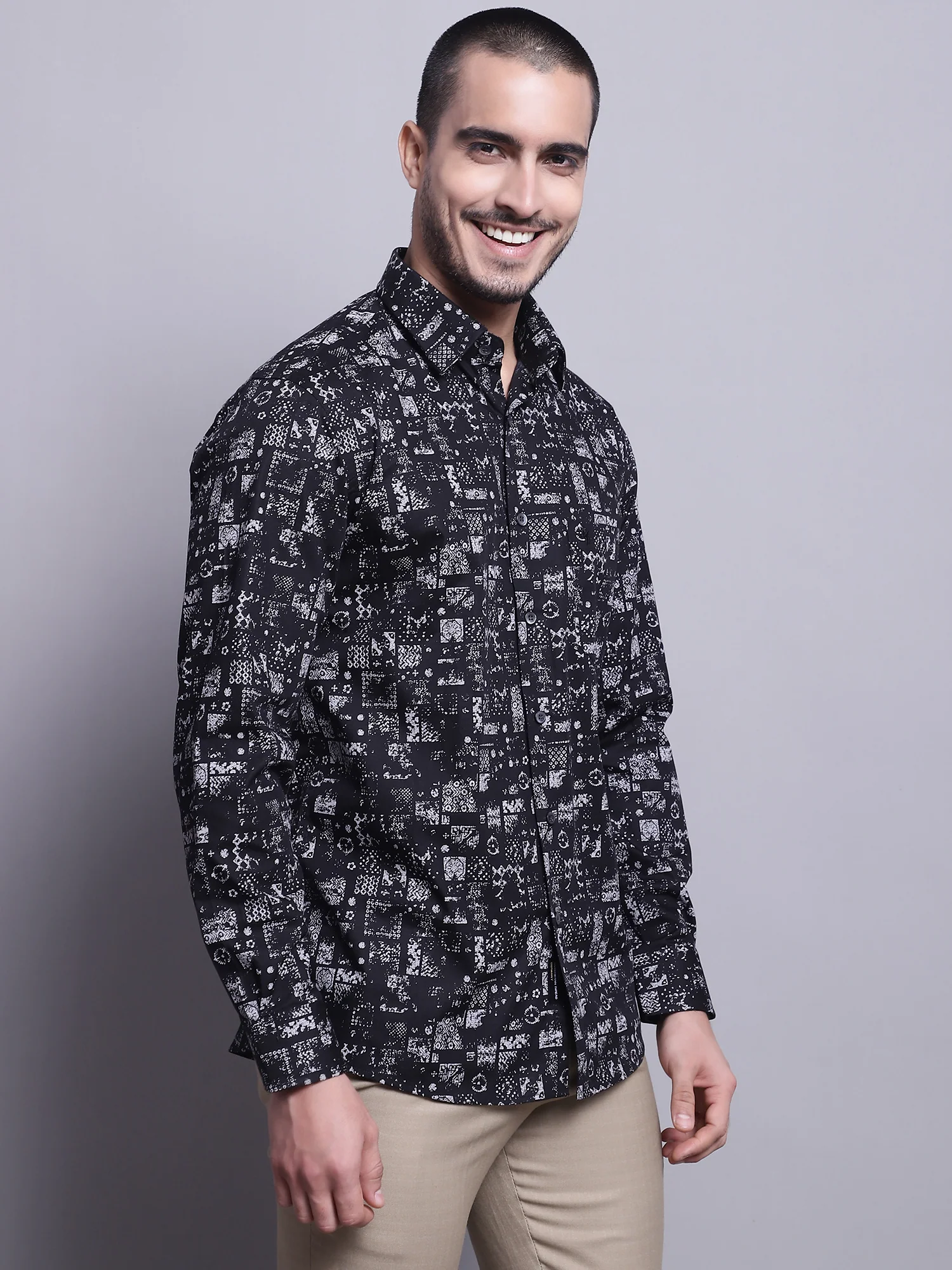 Formal Shirt for Men l Breathable & Soft with Color Fastness Regular Fit Spread Collar Neck Cotton Fabric Printed Pattern - Image 4