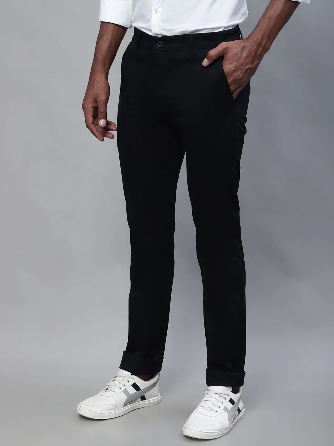 Men's Casual Flat front Black  Trousers - Image 3