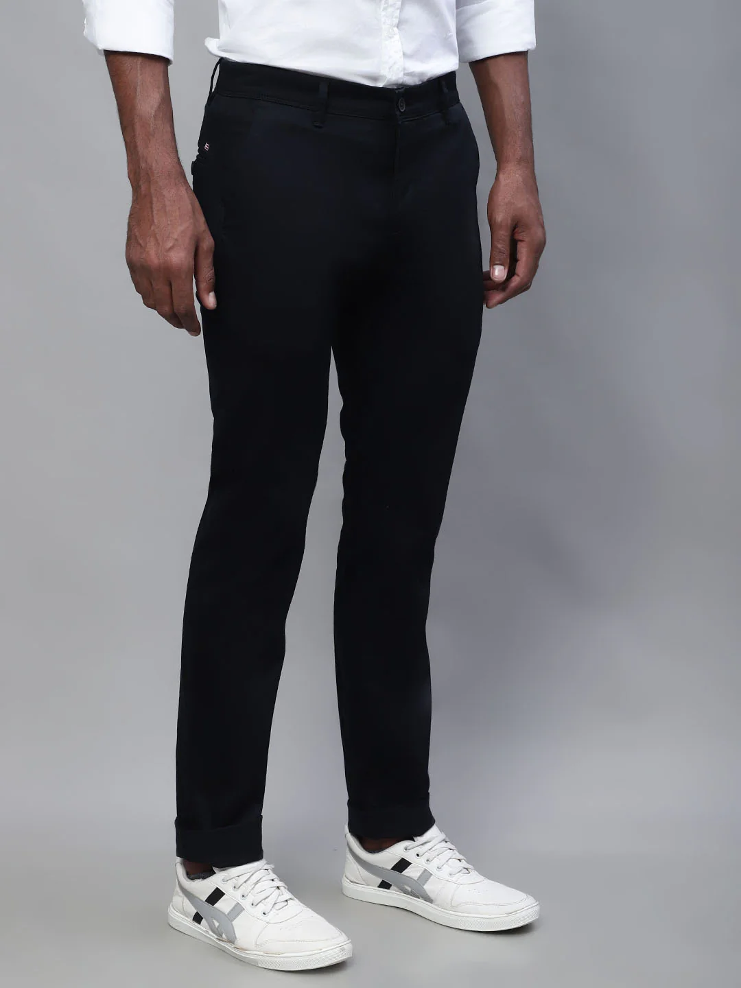 Men's Casual Flat front Black  Trousers - Image 4