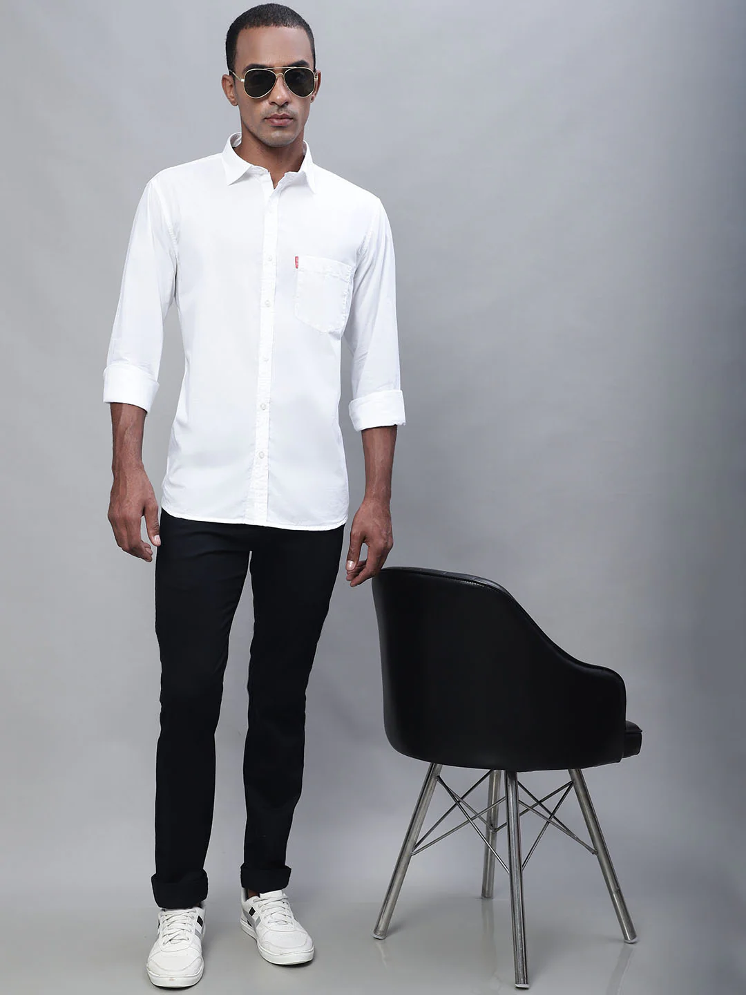 Men's Casual Flat front Black  Trousers - Image 5