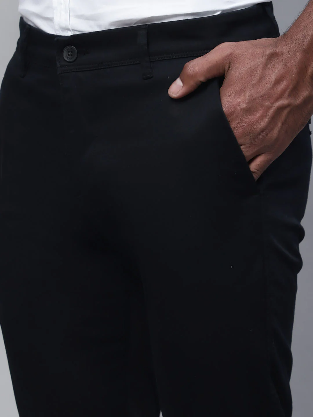 Men's Casual Flat front Black  Trousers - Image 6