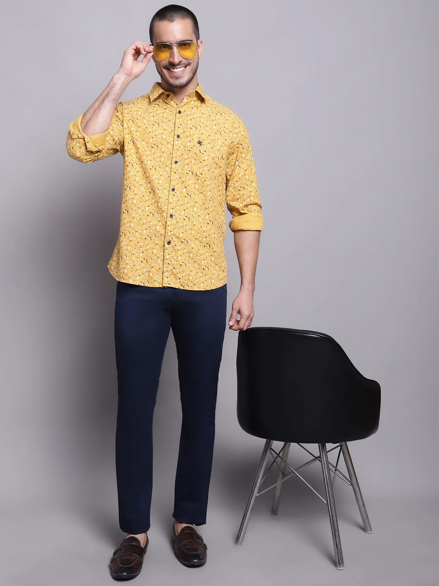 Men's Casual Flat front Navy Blue Trousers - Image 5