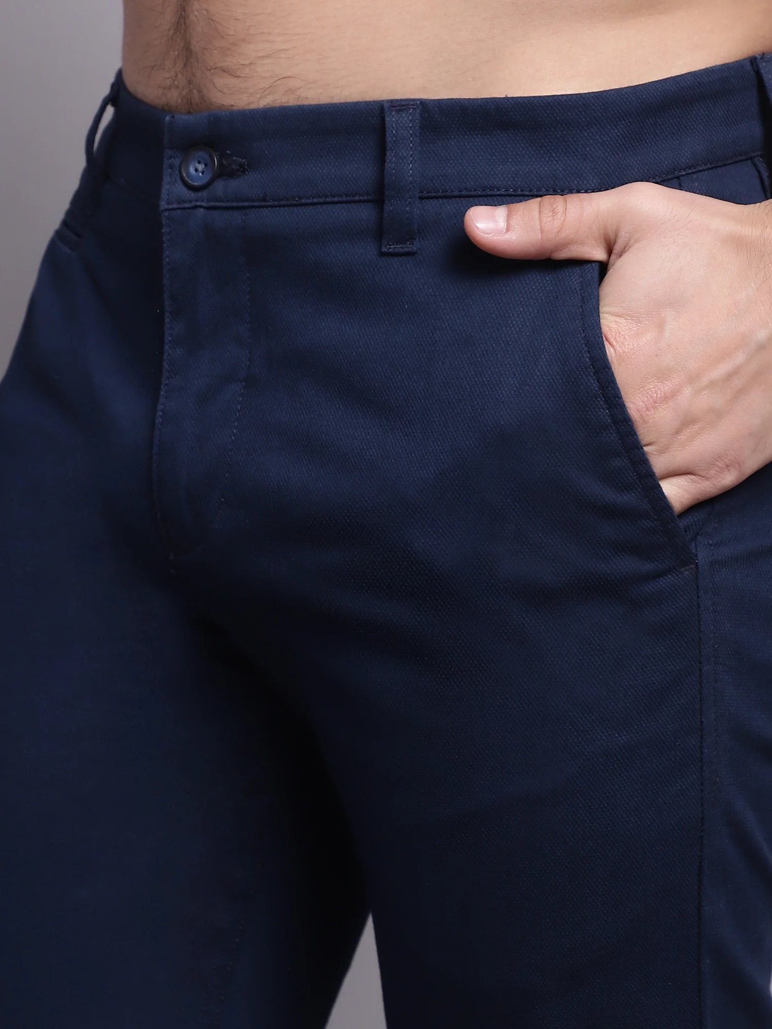 Men's Casual Flat front Navy Blue Trousers - Image 6
