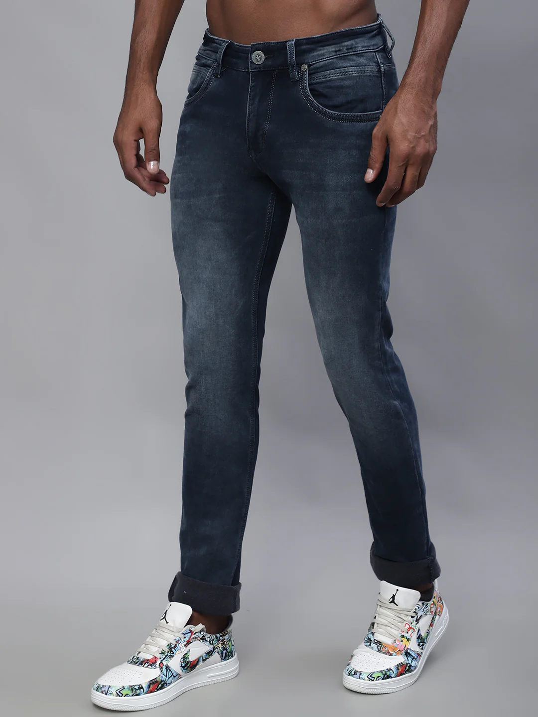 Denim Jeans for Men l Breathable & Soft with Color Fastness Ultra Narrow Fit Cotton Fabric Solid Pattern Button Closure - Image 3