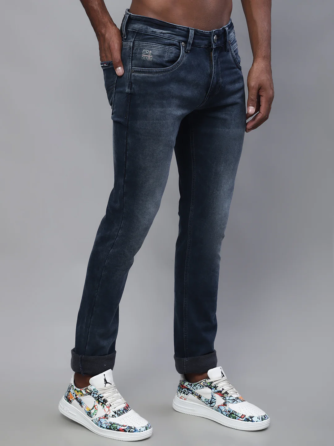 Denim Jeans for Men l Breathable & Soft with Color Fastness Ultra Narrow Fit Cotton Fabric Solid Pattern Button Closure - Image 4
