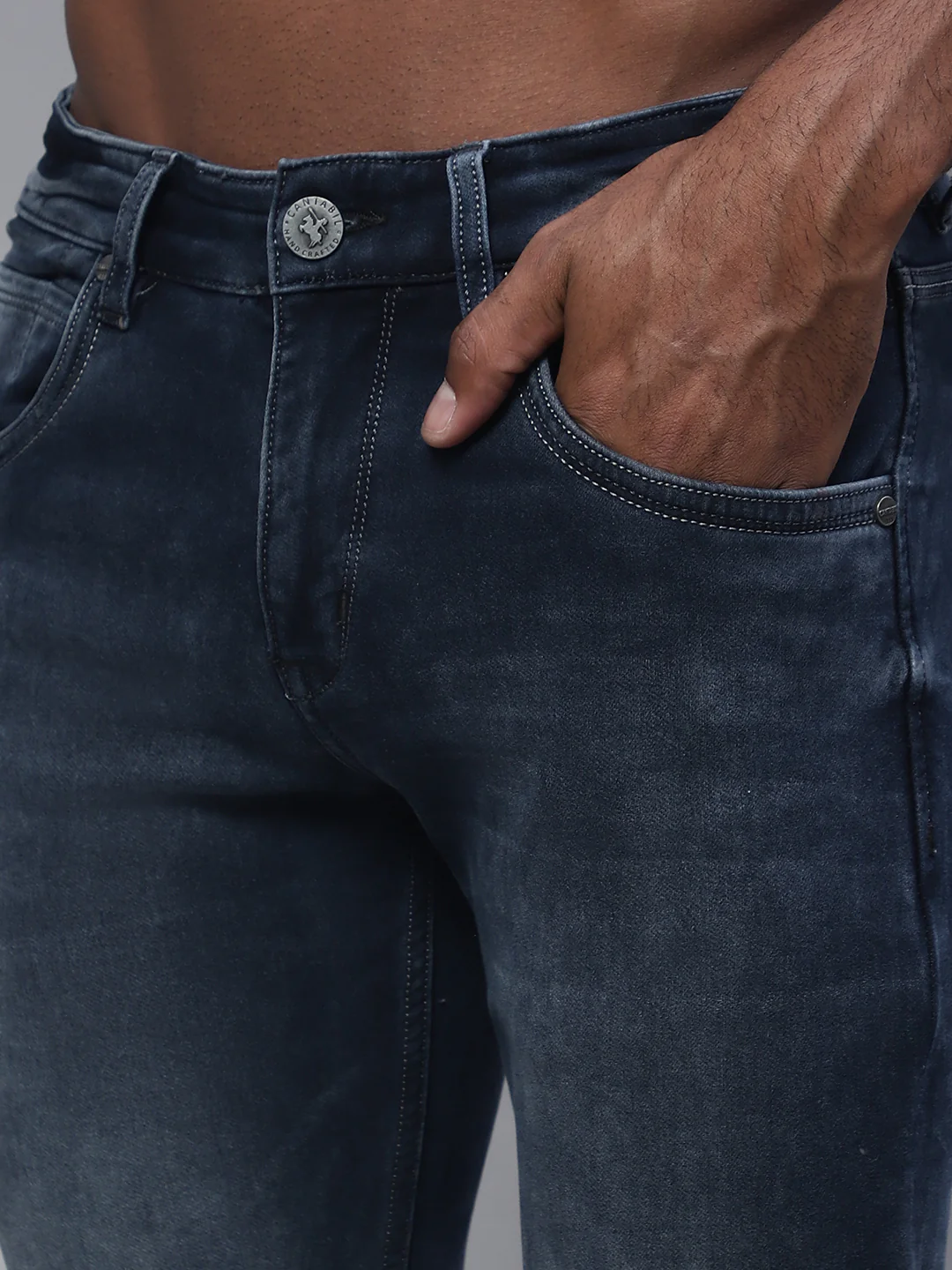 Denim Jeans for Men l Breathable & Soft with Color Fastness Ultra Narrow Fit Cotton Fabric Solid Pattern Button Closure - Image 6