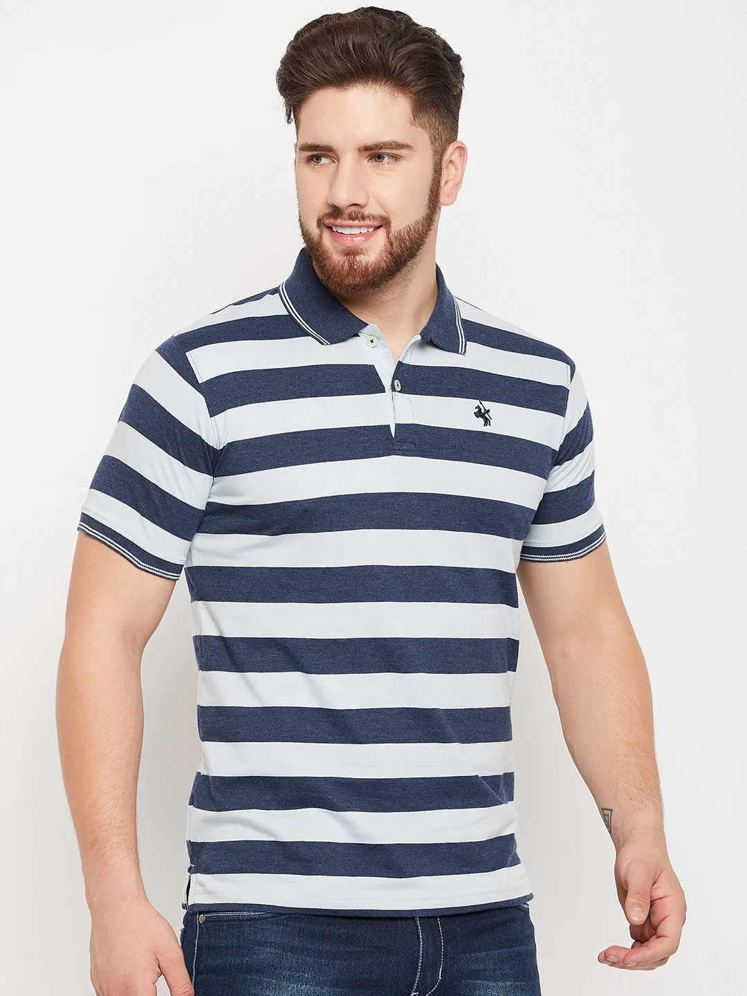 T-Shirt for Men | Breathable & Soft with Color Fastness Regular Fit Polo Neck Poly Cotton Fabric Striped Pattern - Image 4