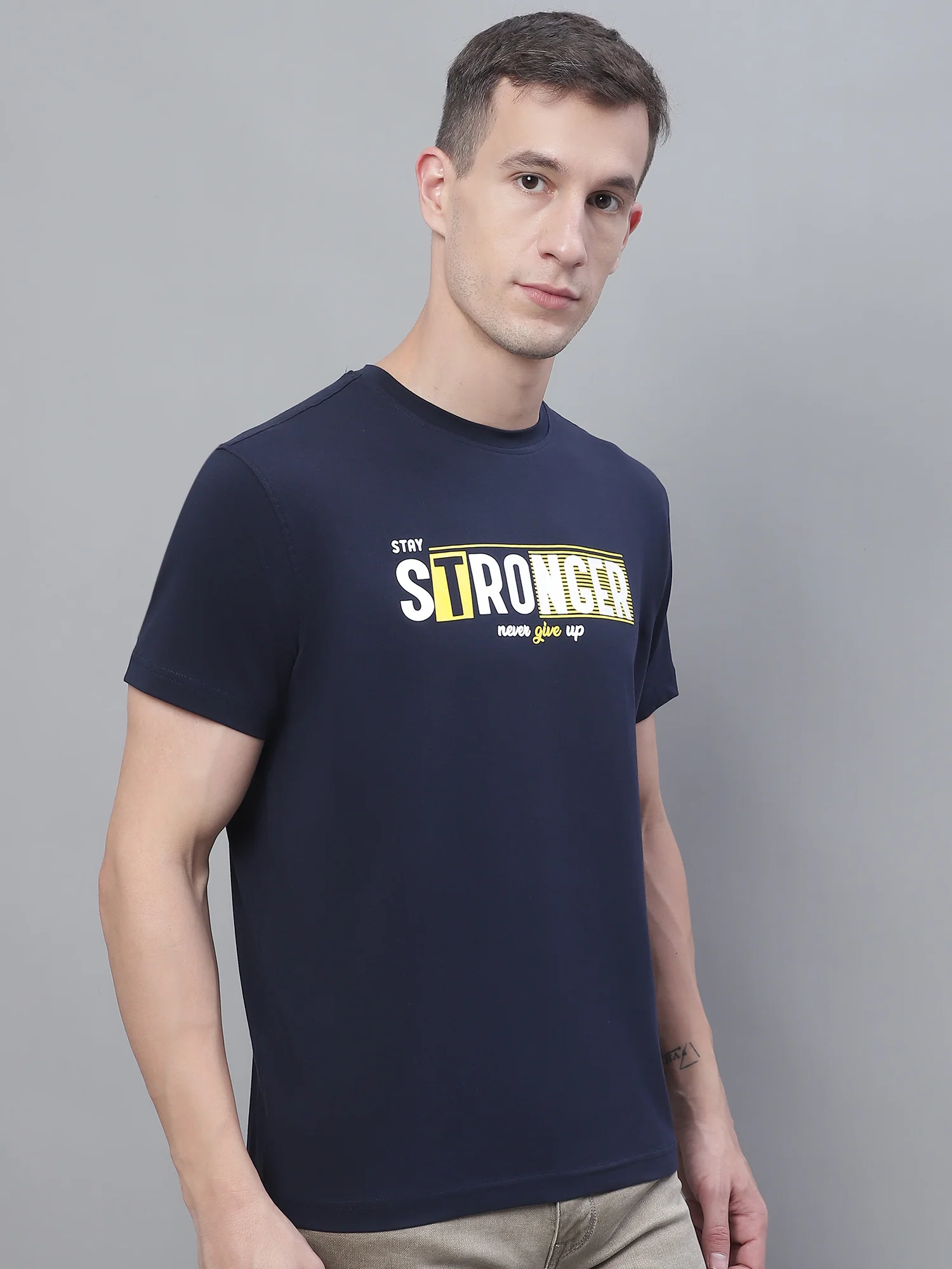 T-Shirt for Men | Breathable & Soft with Color Fastness Regular Fit Round Neck Cotton Blend Fabric Printed Pattern - Image 3