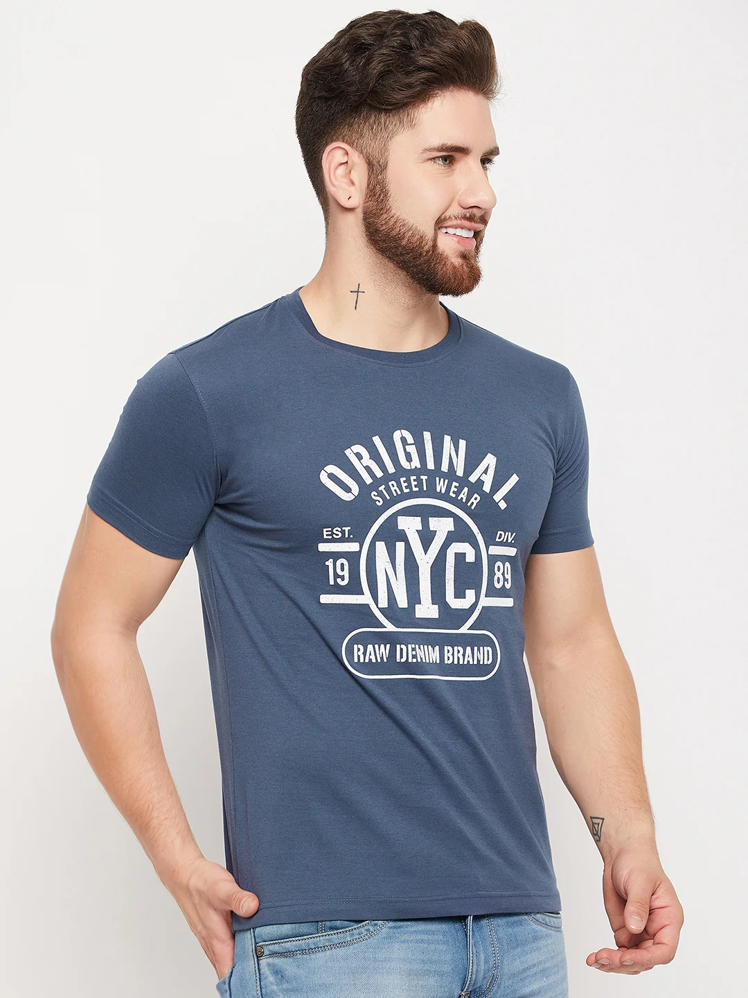 T-Shirt for Men | Breathable & Soft with Color Fastness Regular Fit Round Neck Poly Cotton Fabric Printed Pattern - Image 4