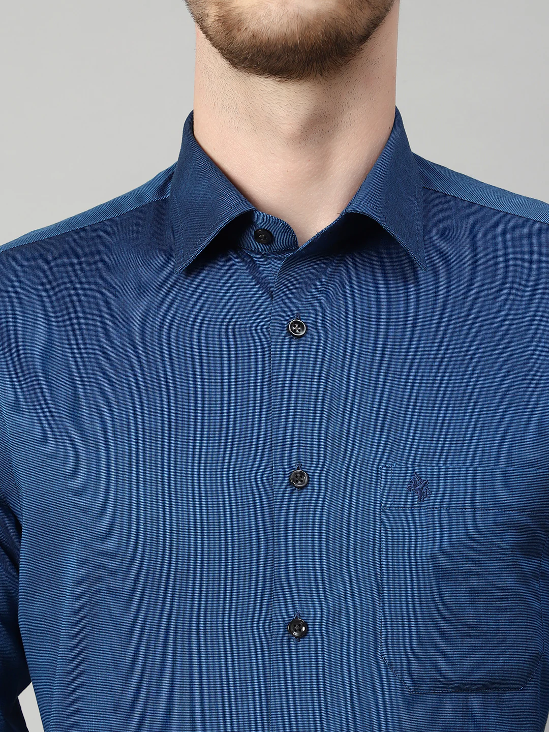 Men's Blue Formal Fil a Fil Plain Full Sleeve Shirt - Image 4