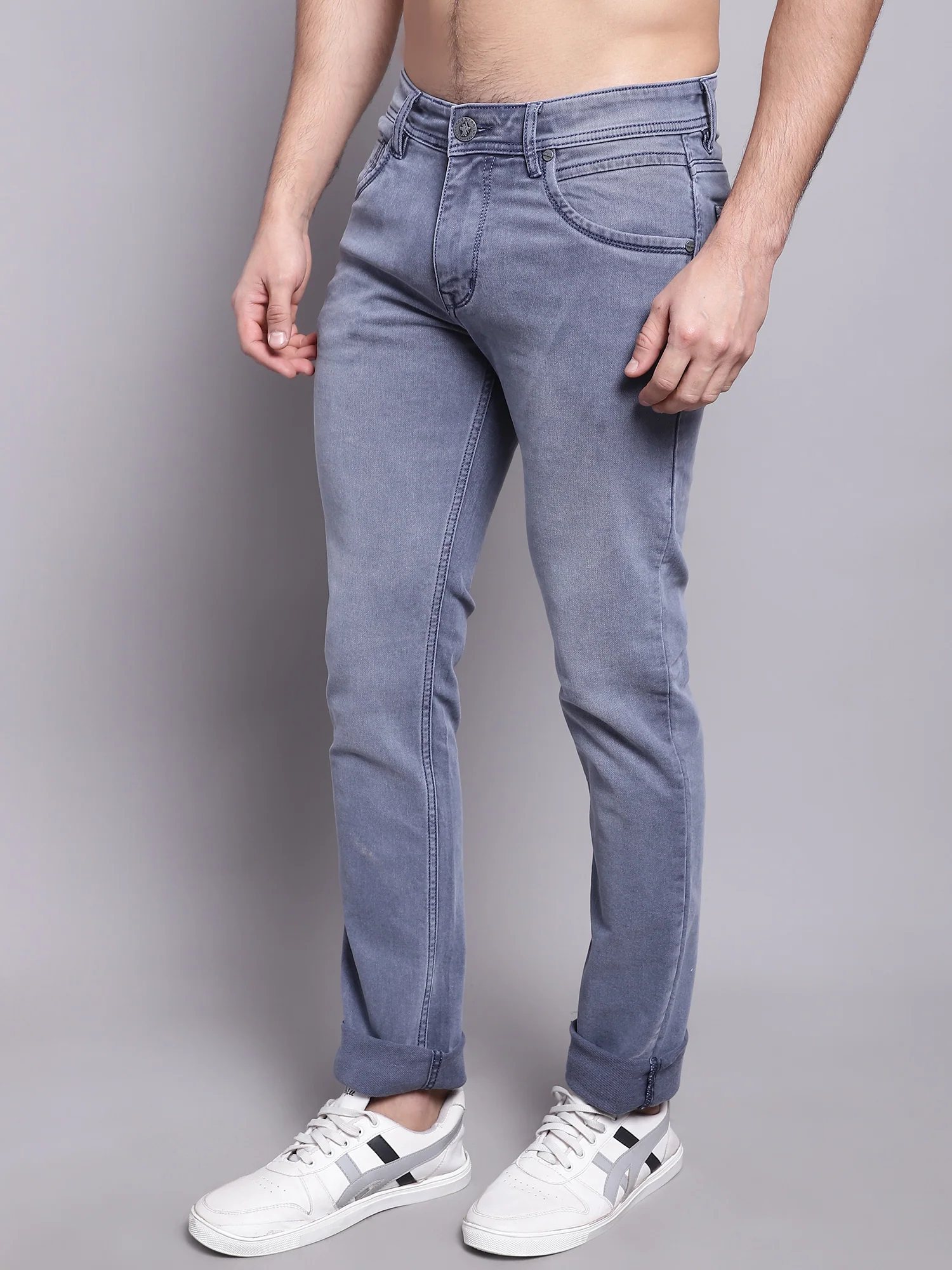 Denim Jeans for Men l Breathable & Soft with Color Fastness Ultra Narrow Fit Cotton Fabric Solid Pattern Button Closure - Image 3