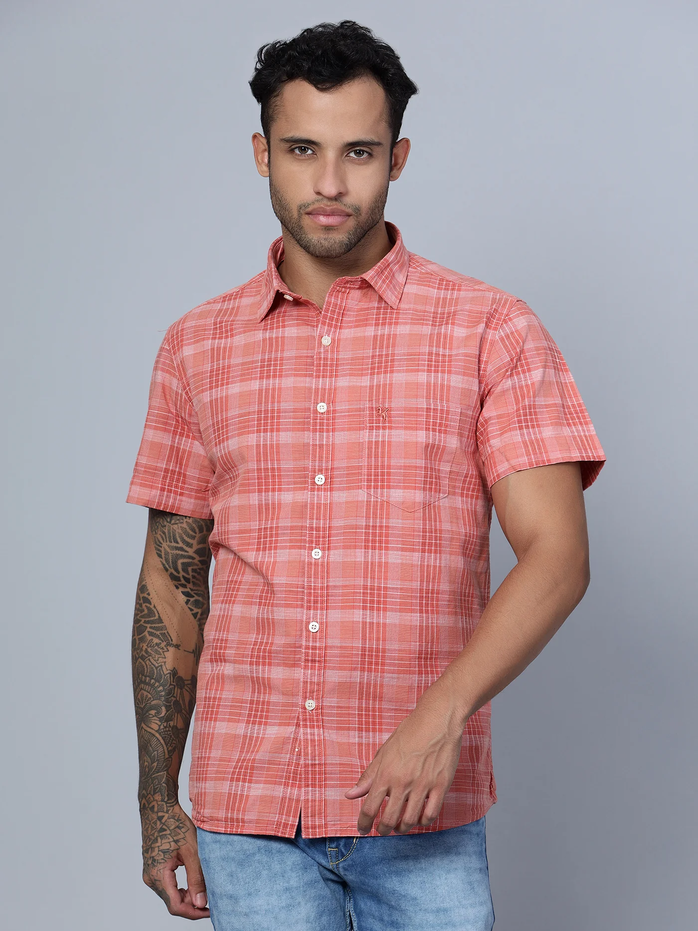 Casual Shirt for Men | Breathable & Soft with Color Fastness Regular Fit Spread Collar Neck Cotton Fabric Checkered Pattern - Image 2