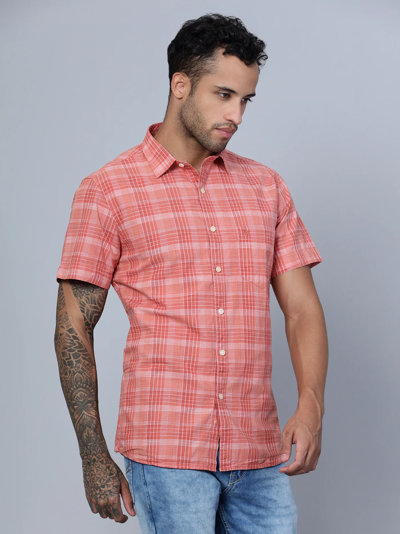Casual Shirt for Men | Breathable & Soft with Color Fastness Regular Fit Spread Collar Neck Cotton Fabric Checkered Pattern - Image 3